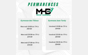 Permanences MHB saison 2023 / 2024 