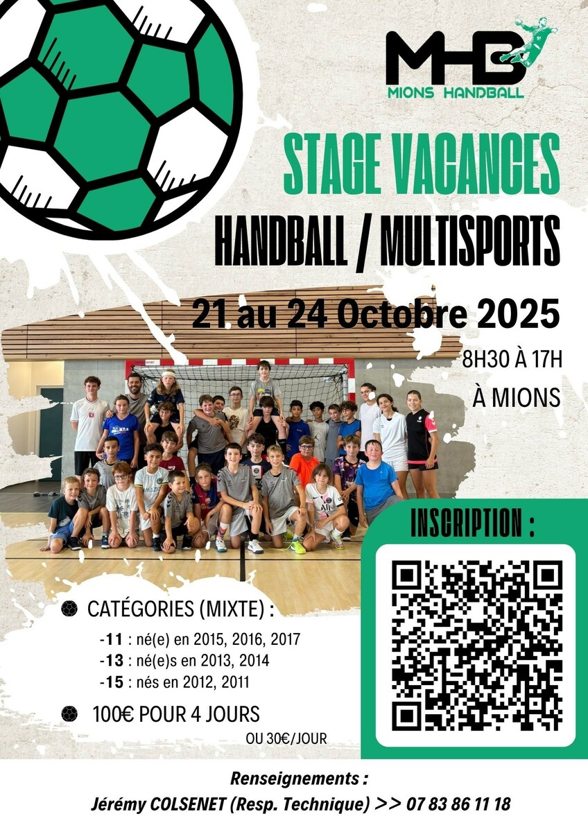 Stage de handball vacances scolaires de Toussaint